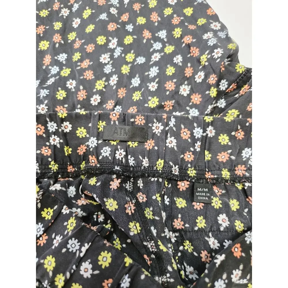 ATM 100%‎ Silk Pants High Rise Floral Print Flat Front Pockets EUC Med